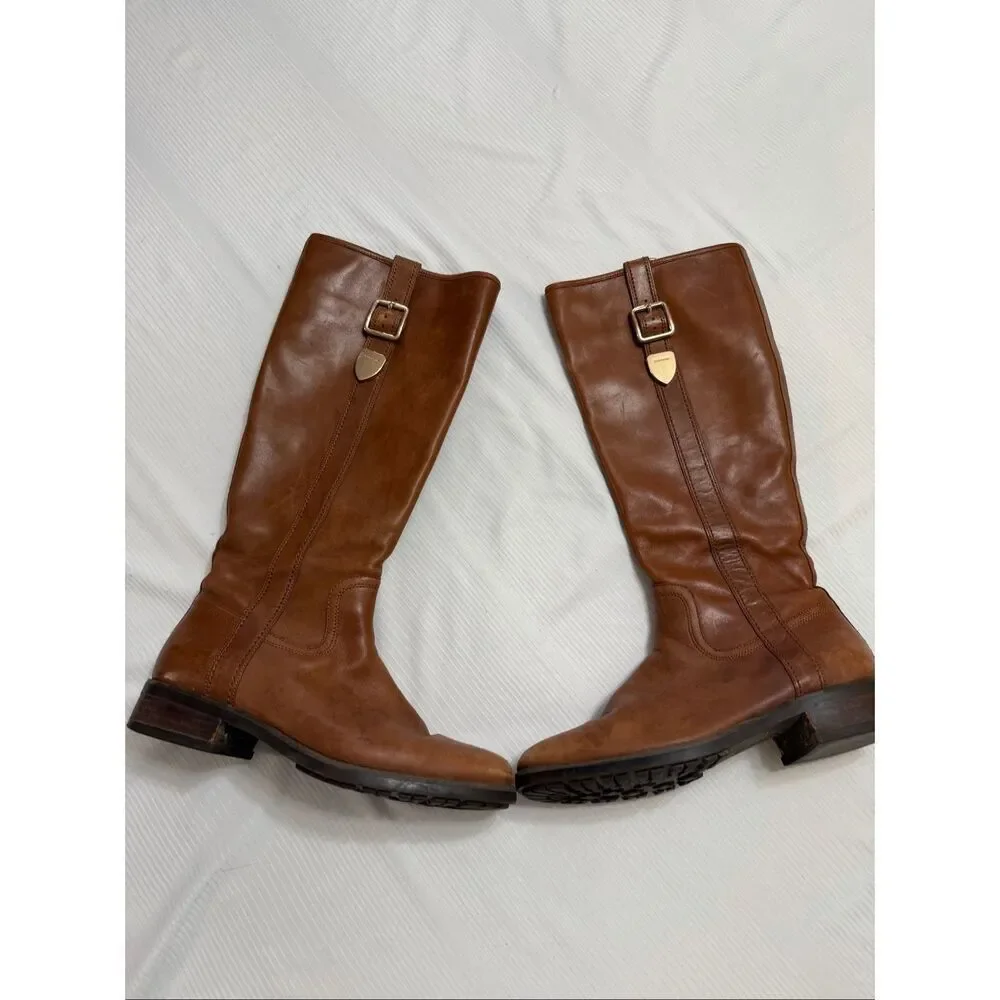 Coach Easton Women’s Tall Tan Leather Buckle Zip Riding Boots Size 8.5 8 1/2 B